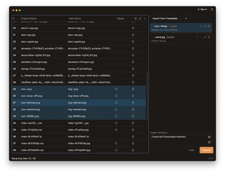 SmartBatchRenamer dark mode for comfortable batch file renaming sessions